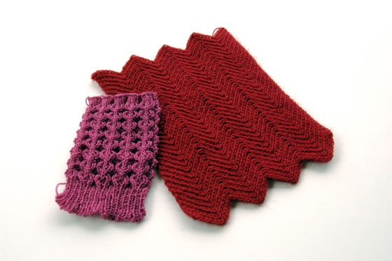 passap swatches in pink tuck rib reversible and red racked full fishermans zig zag