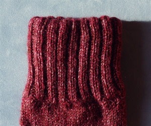 rolled top ribbing stockinette burgundy hand knit sock