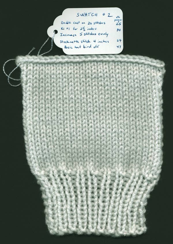 TKGA knitting guild america master hand program level 1 one swatch stockinette stitch by ribbing