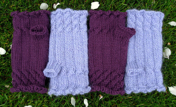 Two Pairs Knitty Fetching Fingerless Gloves wool yarn mohair reynolds eternity purple lavendar violet